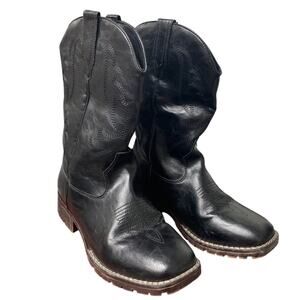RLW Mens Size 11 Black Faux Leather 1.5" Heel Slip On Rugged Cowboy Boot Shoes